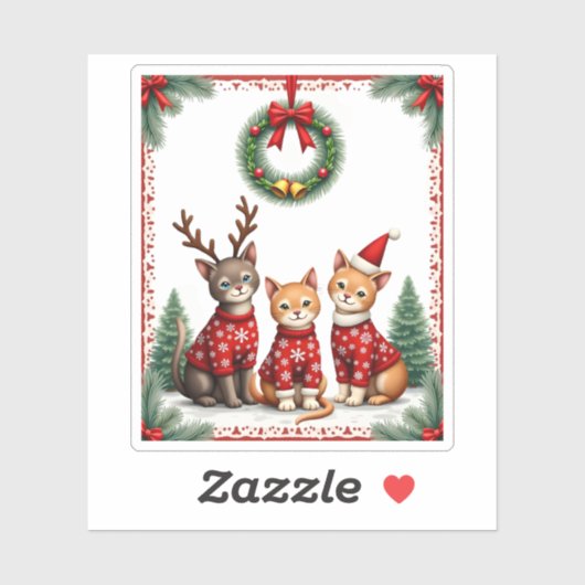 Three Cat Funny Christmas Cat Ugly Xmas Sweater Me Aufkleber (Blatt)