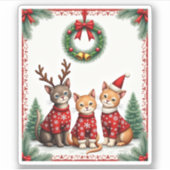 Three Cat Funny Christmas Cat Ugly Xmas Sweater Me Aufkleber (Vorderseite)