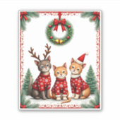 Three Cat Funny Christmas Cat Ugly Xmas Sweater Me Aufkleber (Vorderseite)