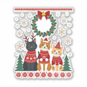 Three Cat Funny Christmas Cat Ugly Xmas Sweater Me Aufkleber (Vorderseite)