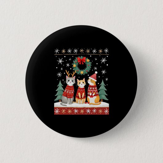 Three Cat Funny Christmas Cat Ugly Xmas Sweater Me Button (Vorderseite)