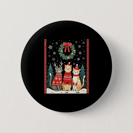 Three Cat Funny Christmas Cat Ugly Xmas Sweater Me Button (Vorderseite)