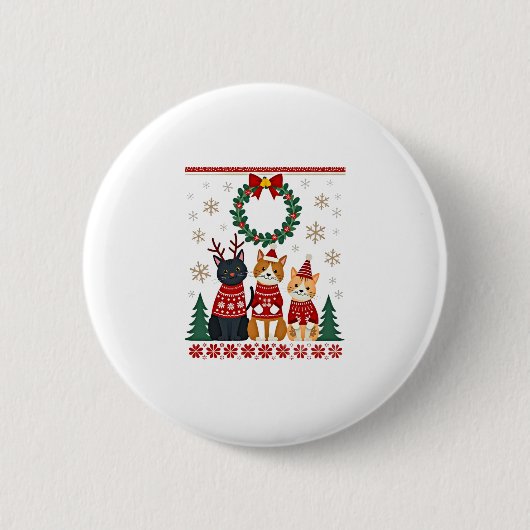 Three Cat Funny Christmas Cat Ugly Xmas Sweater Me Button (Vorderseite)