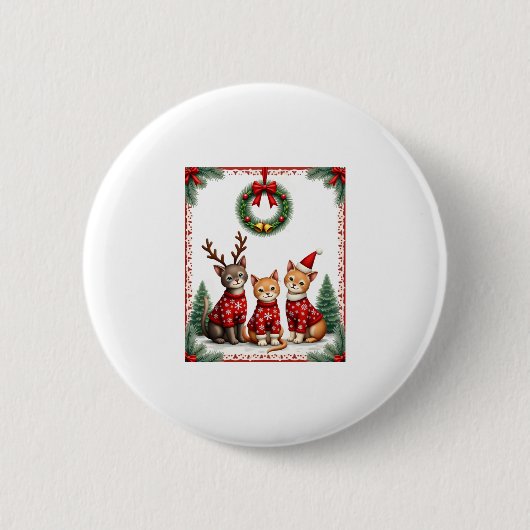 Three Cat Funny Christmas Cat Ugly Xmas Sweater Me Button (Vorderseite)