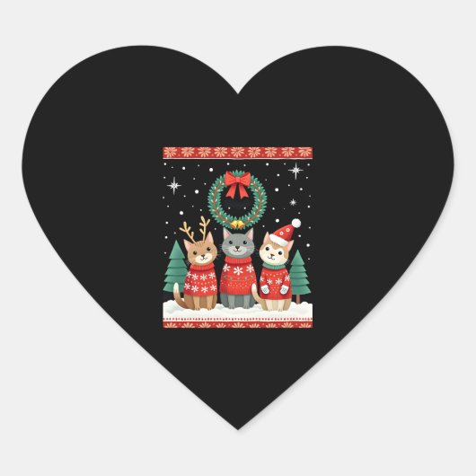Three Cat Funny Christmas Cat Ugly Xmas Sweater Me Herz-Aufkleber (Vorderseite)