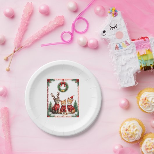 Three Cat Funny Christmas Cat Ugly Xmas Sweater Me Pappteller (Party)