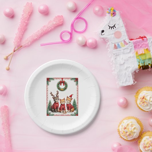 Three Cat Funny Christmas Cat Ugly Xmas Sweater Me Pappteller (Party)