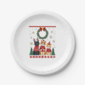 Three Cat Funny Christmas Cat Ugly Xmas Sweater Me Pappteller (Vorderseite)