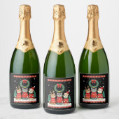 Three Cat Funny Christmas Cat Ugly Xmas Sweater Me Schaumweinetikett (Flaschen)