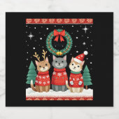 Three Cat Funny Christmas Cat Ugly Xmas Sweater Me Schaumweinetikett (Einzelnes Label)