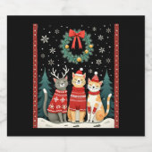 Three Cat Funny Christmas Cat Ugly Xmas Sweater Me Schaumweinetikett (Einzelnes Label)