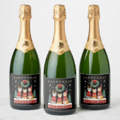 Three Cat Funny Christmas Cat Ugly Xmas Sweater Me Schaumweinetikett (Flaschen)