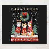 Three Cat Funny Christmas Cat Ugly Xmas Sweater Me Schaumweinetikett (Einzelnes Label)