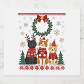 Three Cat Funny Christmas Cat Ugly Xmas Sweater Me Schaumweinetikett (Einzelnes Label)