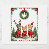 Three Cat Funny Christmas Cat Ugly Xmas Sweater Me Schaumweinetikett (Einzelnes Label)