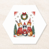 Three Cat Funny Christmas Cat Ugly Xmas Sweater Me Untersetzer (Vorderseite)
