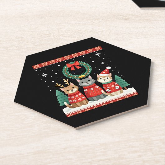 Three Cat Funny Christmas Cat Ugly Xmas Sweater Me Untersetzer (angewinkelt)