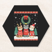 Three Cat Funny Christmas Cat Ugly Xmas Sweater Me Untersetzer (Vorderseite)