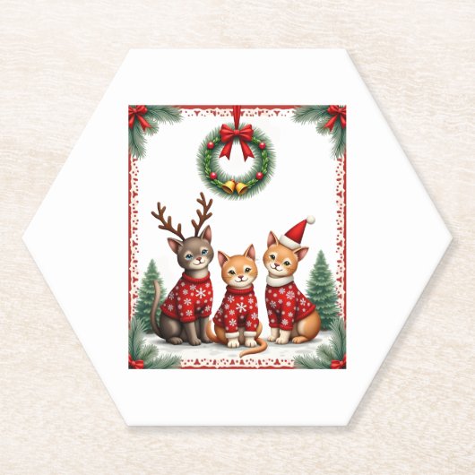 Three Cat Funny Christmas Cat Ugly Xmas Sweater Me Untersetzer (Vorderseite)