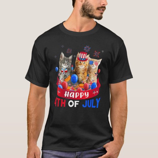 Three Cat Happy 4th Of July Balloon Independence T-Shirt (Vorderseite)