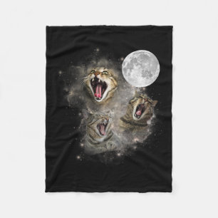 Three Cat Meow Moon Funny Weird Curse Fleecedecke