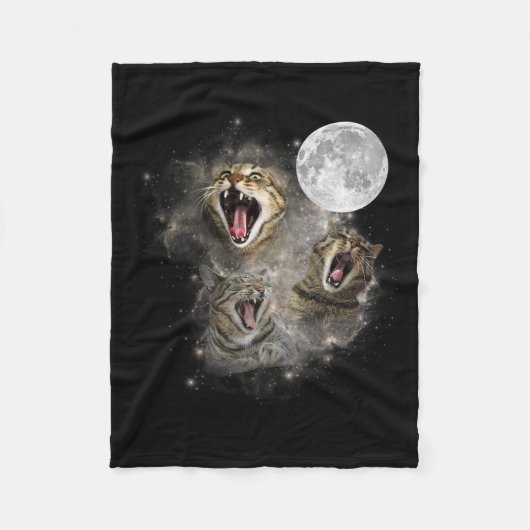 Three Cat Meow Moon Funny Weird Curse Fleecedecke (Vorderseite)