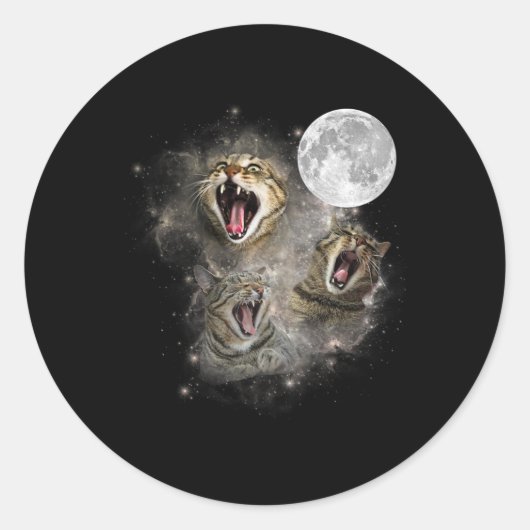 Three Cat Meow Moon Funny Weird Curse Runder Aufkleber (Vorderseite)