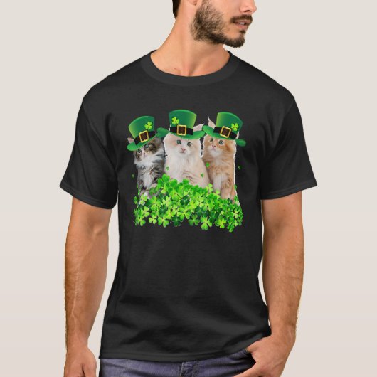 Three Cat St Patricks Day Kitty Kitten Lover Irish T-Shirt (Vorderseite)