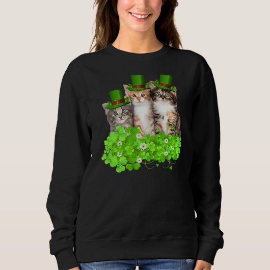Three Cat St Patricks Day T Shirt Kitty Kitten Ir (Vorderseite)