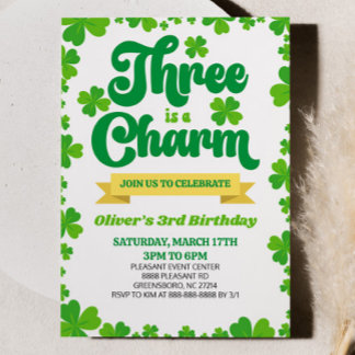Three Charm St. Patrick's Day 3. Geburtstag Party Einladung