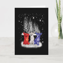 Three Chihuahua Snow Patriotic American Christmas Karte