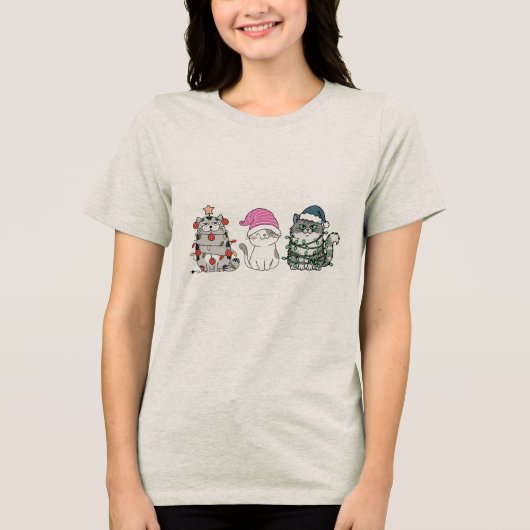 Three Christmas Cats Tri-Blend Shirt (Vorderseite)