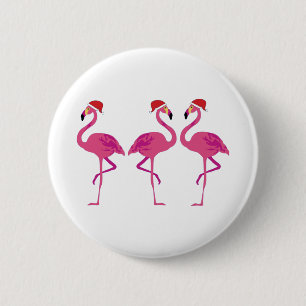 Three Christmas Flamingos Button