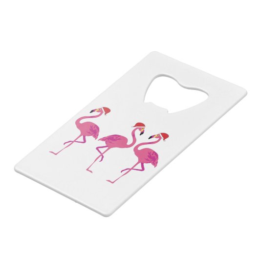 Three Christmas Flamingos Geldbeutel Flaschenöffner (Vorderseite Schrägansicht)