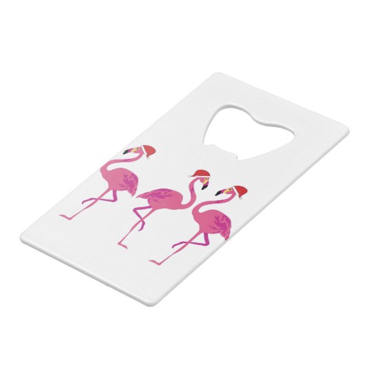 Three Christmas Flamingos Geldbeutel Flaschenöffner (Rückseite Schrägansicht)