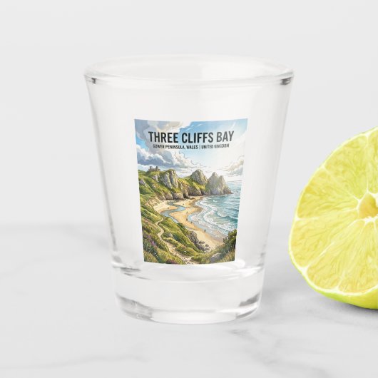 Three Cliffs Bay Vereinigtes Königreich Schnapsglas (Vorderseite)