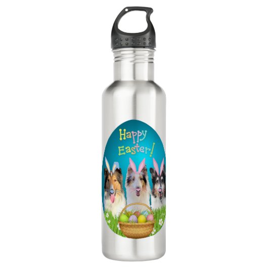 Three Collie Easter Bunny  Edelstahlflasche (Vorderseite)
