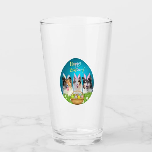 Three Collie Easter Bunny  Glas (Vorderseite)
