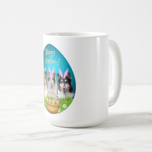 Three Collie Easter coffee mug Kaffeetasse (VorderseiteRechts)