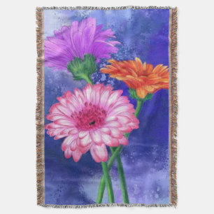Three Color Gerberas Throw Blanket Decke