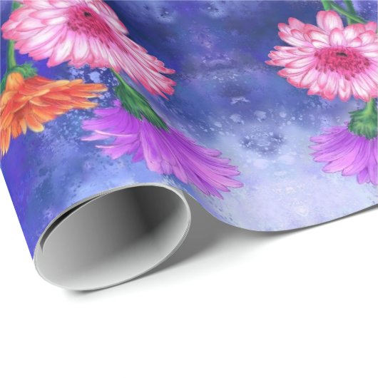 Three Color Gerberas Wrapping Paper Geschenkpapier (Rolleneckpunkt)