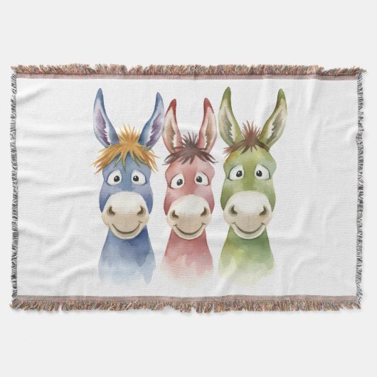 Three Colorful Cartoon Donkeys in Watercolor Style Decke (Vorderseite)