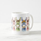 Three Colorful Cartoon Donkeys in Watercolor Style Kaffeetasse (VorderseiteRechts)