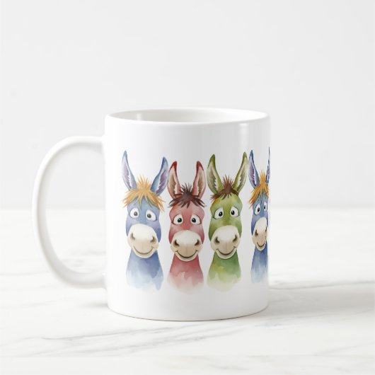 Three Colorful Cartoon Donkeys in Watercolor Style Kaffeetasse (Links)