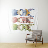 Three Colorful Cartoon Donkeys in Watercolor Style Wandteppich (Beispiel (Horizontal))