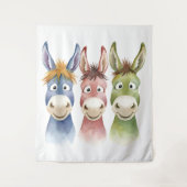 Three Colorful Cartoon Donkeys in Watercolor Style Wandteppich (Vorderseite)