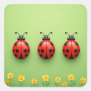 Three Colorful Ladybugs Quadratischer Aufkleber