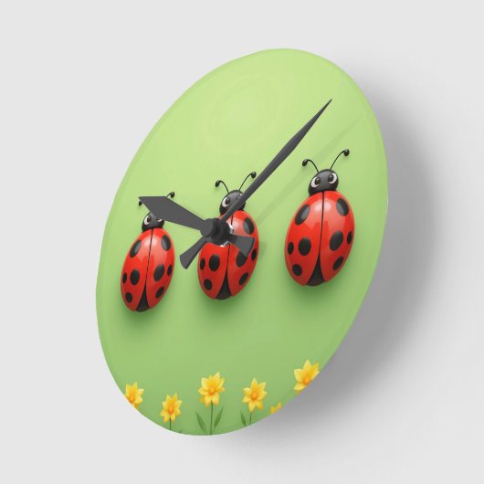 Three Colorful Ladybugs Runde Wanduhr (Winkel)
