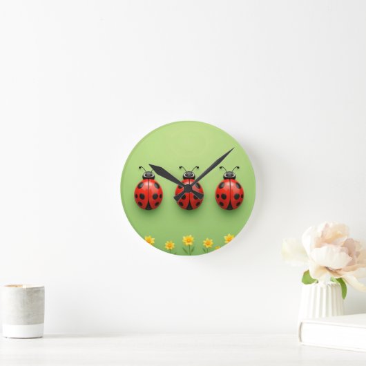 Three Colorful Ladybugs Runde Wanduhr (Zuhause)