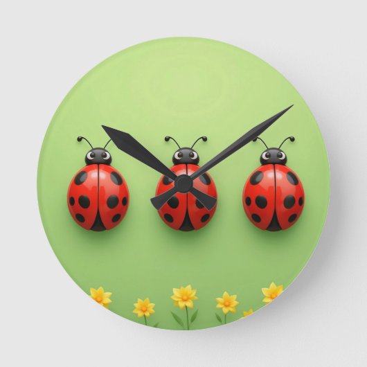 Three Colorful Ladybugs Runde Wanduhr (Vorderseite)